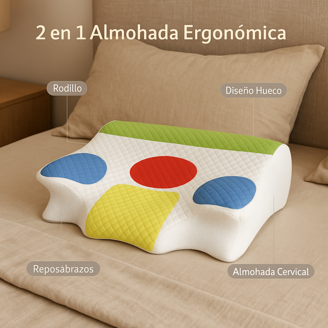 Almohada Cervical Ortopédica 2 en 1 – Espuma Viscoelástica con Diseño Ergonómico